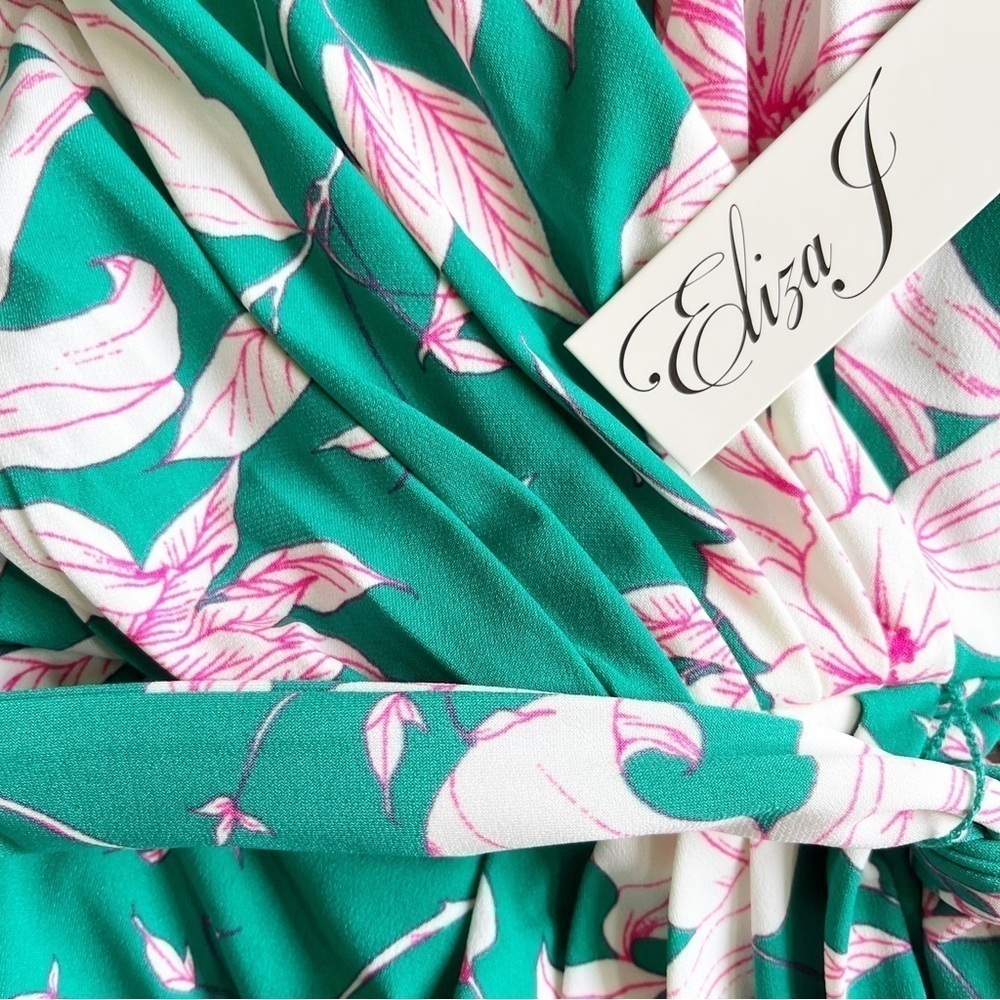 ELIZA J NWT Sleeveless Faux Wrap Tie Waist Dress Size 2 in Garden Floral Green - Picture 15 of 16